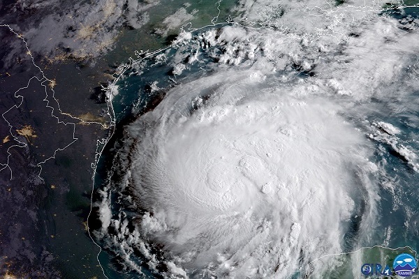 Hurricane Harvey is seen in the Texas Gulf Coast, U.S., in this NOAA GOES satellite  image on August 24, 2017.  NOAA/Handout via Reuters   THIS IMAGE HAS BEEN SUPPLIED BY A THIRD PARTY. IT IS DISTRIBUTED, EXACTLY AS RECEIVED BY REUTERS, AS A SERVICE TO CLIENTS.