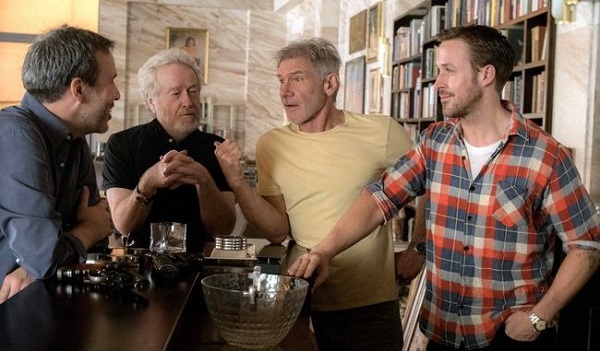 Denis Villeneuve, Ridley Scott, Harrison Ford y Ryan Gosling.